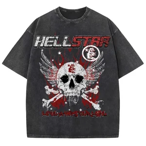 Short Sleeve Hellstar Black Graphic Acid Washed T-Shirt